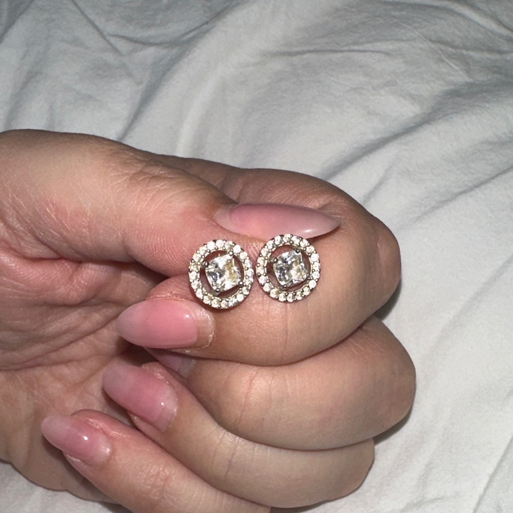 Silver Crystal Halo Stud Earrings - Women Jewelry